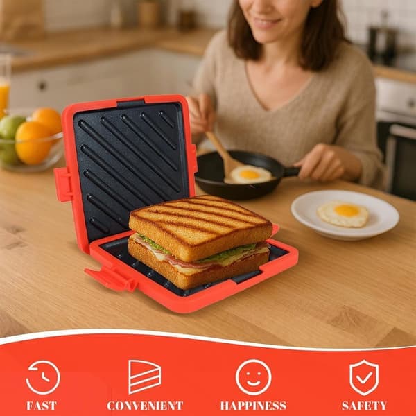 Microwave Toaster — Microwave Sandwich Maker — Features Heatwave Technology for Crispy Results — Non-Stick Coating — Dishwasher Safe — Red