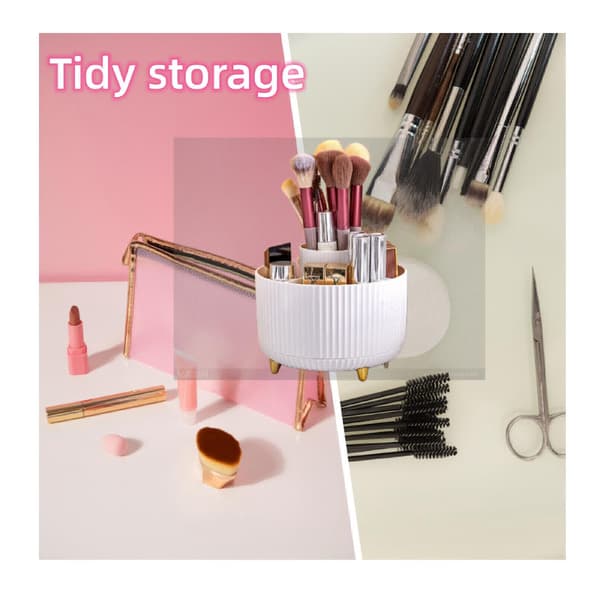 360° Rotating Makeup Organizer - Stylish Cosmetic Storage with 5 Compartments, Skincare Holder, Large Capacity (White)