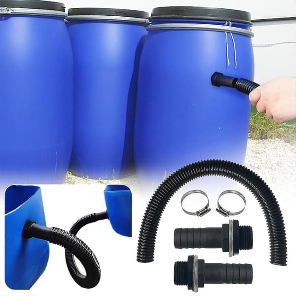 Rainwater collection kit with hose nozzle, 100 cm connection hose, suitable for rainwater buckets.