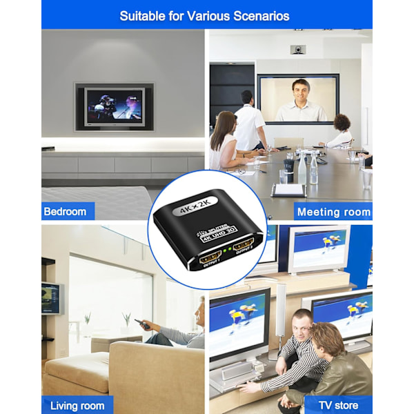 HDMI-splitter 1 in 2 ut, 4K HDMI-splitter för dubbla skärmar Stöder 3D Full HD 1080P Aluminium HDMI-splitter Dubbelskärms HDMI-adapter