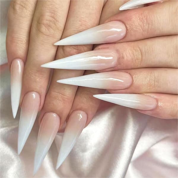 Long Press-on Nails Stiletto False Nails Extra Long False Nails French Tip Glue On Nails Gradient Acrylic Nails Pink to White Press-on