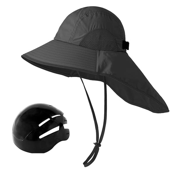 Black Sun Protection Hat with Brim and Neck Flap Compatible with Bicycle Helmets for Summer Use Model 2