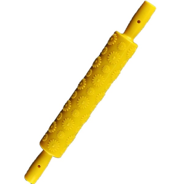 Portable Sunflower Embossed Rolling Pin Fondant Cake Paste Gum Sugarcraft Decorating Tool (yellow)Ye