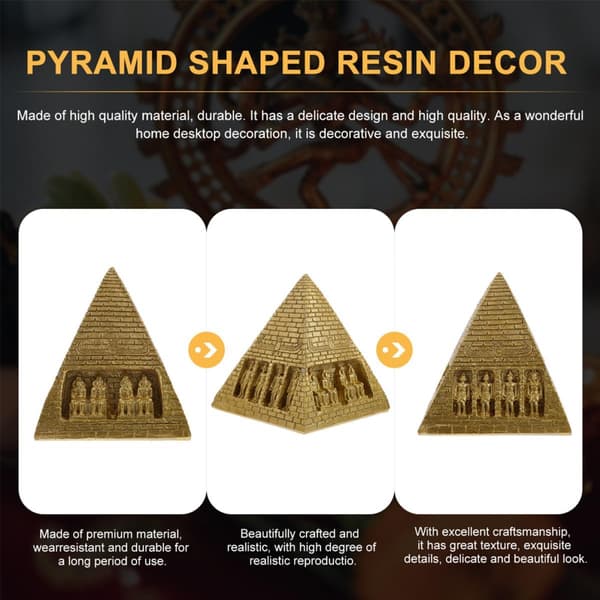 3 stk. harpiks pyramide dekorationssæt med mini størrelse design, alsidige gyldne harpiks pyramide modeller