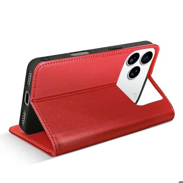 Foliofodral för iPhone 17 Pro Max med kortplats och stativfunktion i röd färg