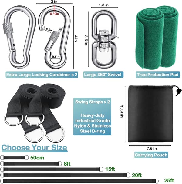 8FT Tree Swing Straps Suspension Kit, Extra Long Tree Swing Straps. Supports 2500 kg. Includes Carabiners and Tree Protectors. Safer for All 8FT