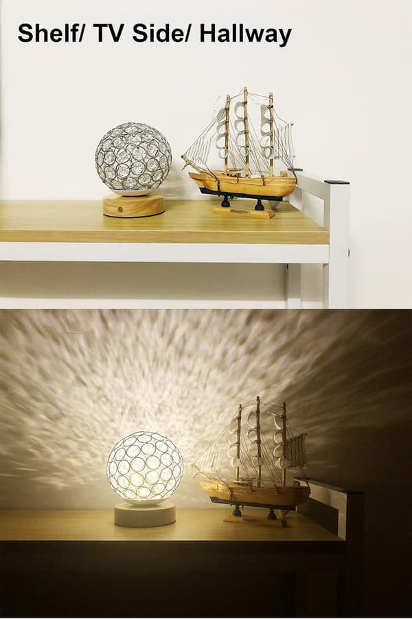 Rechargeable Cordless Table Lamp, Crystal Ball Wood-Based Battery Operated Touch Control (Stepless Brightness Dimmable), Portable Decorative Desk Lamp