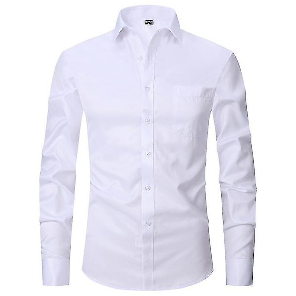 Herrar Långärmad Business Bröllopsskjorta 4XL Svart Black 4XL