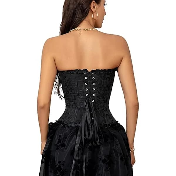 Korsetttoppe til Kvinder, Bustier Shapewear Lingeri, Blonde Talje Push Up Bodysuit Sort XS