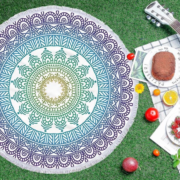 Pyöreä Mandala Rantapyyhe, Mikrokuituinen Rantapyyhe, Kevyt Ranta-alusta