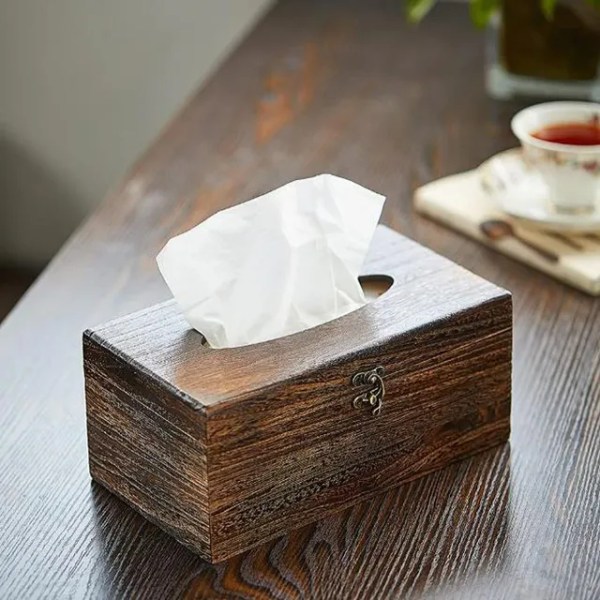 Retro stil Wooden Tissue Box Papir Box serviettholder for bil soverom bad