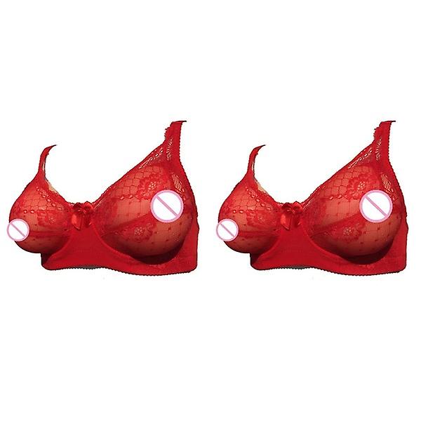 3 stk Fake Breast BH Pocket BH Silikon Breast Forms Crossdressers Cosplay Prop 80b(rød)2stk 2pcs