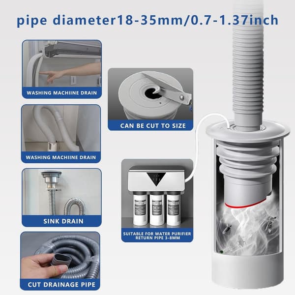 Washing Machine Drain Plug - Sealing Ring for 70-75mm Pipes - Odorless Drain Seal - Grey