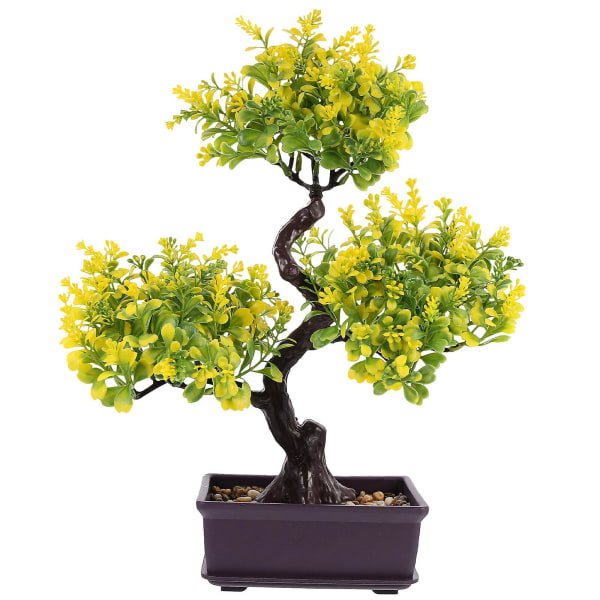 Konstgjorda krukväxter för skrivbord, falska krukväxter, bonsai-prydnad för hemmet, gul, 36x32 cm Yellow 36X32CM