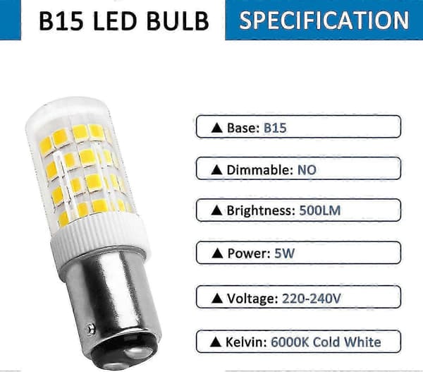 5W LED B15d Bayonet Bulb Cool White 6000K 500lm Sewing Machine Lamp [DB]