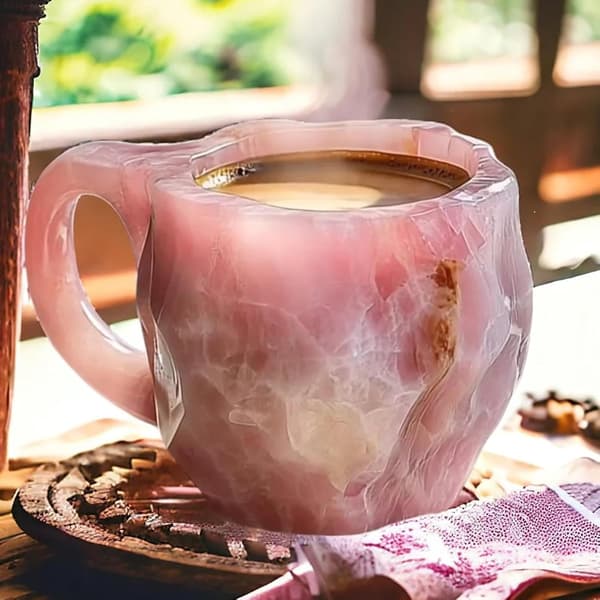 Elegant Mineral Crystal Coffee Cups, 11 Oz Decorative Cups with Handle Pink Pink