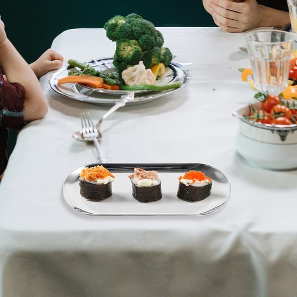 Fruktfat i rostfritt stål, 1 ovalt, silver, unikt, stilrent serveringsfat