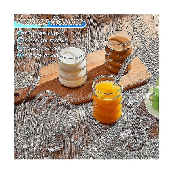 4-pack Glas Söt Krusning Retro Vattenglas Med Sugrör Räfflat Glasvaror Kök Kaffe Juice Set-hao