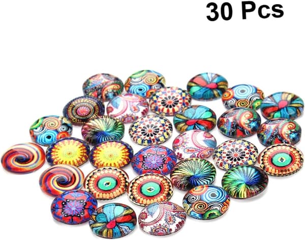 30 Pcs Mixed Colors 10mm Ethnic Pattern Gemstone Glass Patches DIY Jewelry Accessories