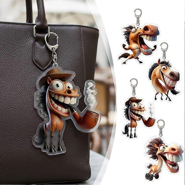 Cartoon Creative Big-Mouth Horse Acrylic Pendant Keychain Backpack Accessory [DB] Style1 Style1