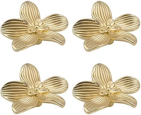 61x18mm 4 stk. Solide Messingknopper i Blomsterform til Skuffer, Kommoder, Døre, Møbeldekoration (Guld)