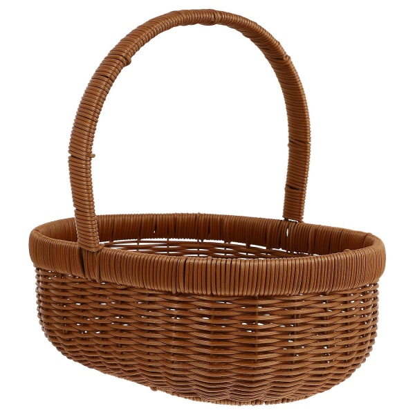 1 stk Rattan Flettet Håndholdt Kurv Udendørs Picnic Kurv Tykk Kurv BrunBrun30X30X23CM Brown 30X30X23CM