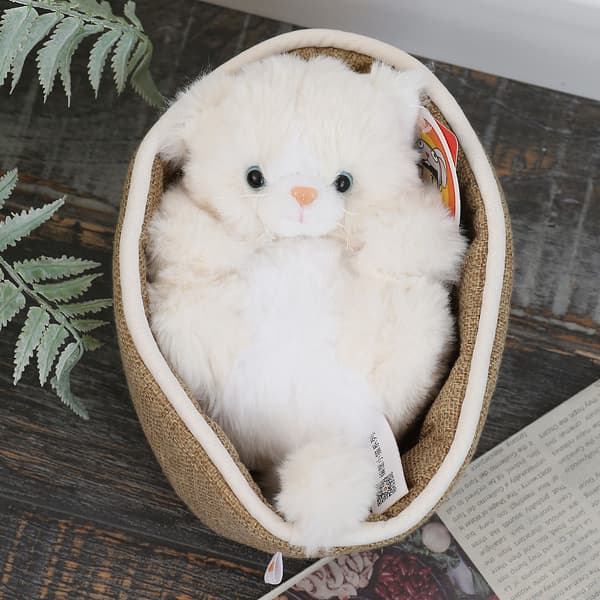 2 stk. Sovende Kat med Kurv 22 cm Mini Kat Plyslegetøj Søde Kawaii Kæledyr