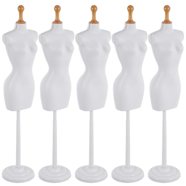 5 stk Dekkede Tilbehør Mini Dukke Klær Stativ Kjole Former Mini Mannequin Modell Stativ Dukke Kjole D White 25.5X5X5CM