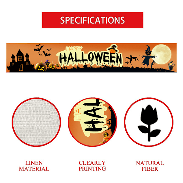 Halloween-pöytäliina Suorakulmainen Pöytä 13 x 72 Tuumaa, 4 kpl Vedenpitävä Pöytäliina Pelottava Kummituslinna Noita Halloween-pöytä