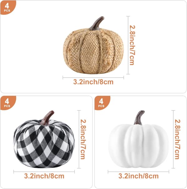 12 stk Mini Høstdekorative Gresskar for Utendørs, Halloween Dekorativ Gresskar
