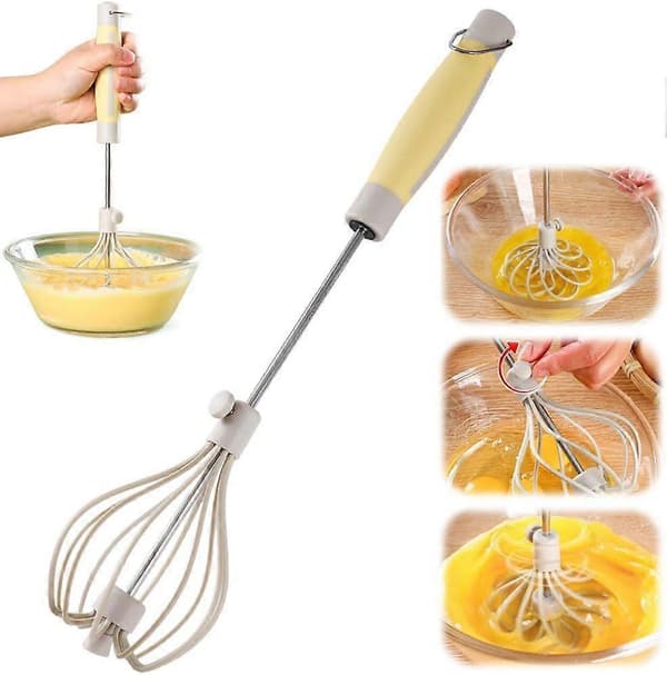Semi-automatic stainless steel egg beater, adjustable small household manual rotating egg beater