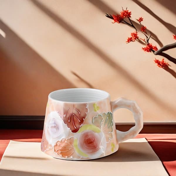 13oz Ceramic Mug, Enlarged and Thickened Breakfast Cup, Suitable for Spring, Summer, Autumn and Winter, Hand-Painted Cup, a Personalized Red Red Red
