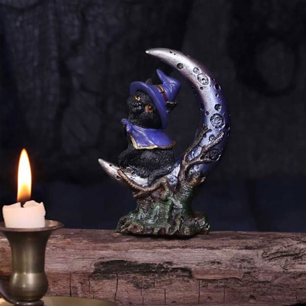 Höger Halvmåne Katt Skulptur Resin Hantverk Ornament Hem Dekoration Halloween Ornament