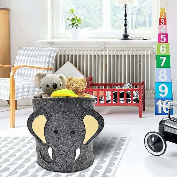 Laundry Basket, Triomphe Baby Hamper Laundry Baskets Round Storage Baskets Foldable Cute Animal Toy Storage for Office Bedroom Clothes Books (Grey)