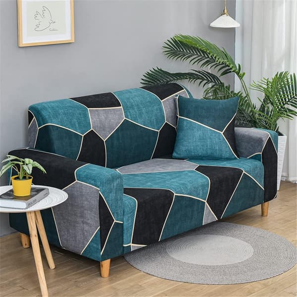 1st Stretch Sofa Cover Modern Minimalism Printed Sofa Cover with Armrests Universal Sofa Protector (Turquoise, 2-seater (145-185cm))