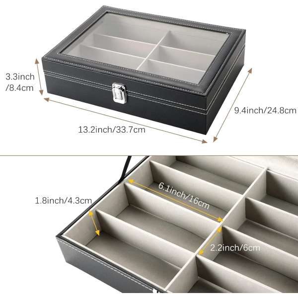 Sunglass Organizer, 8 Slot Leather Eyeglasses Collector, Sunglass Glasses Display Drawer Lockable Case Organizer