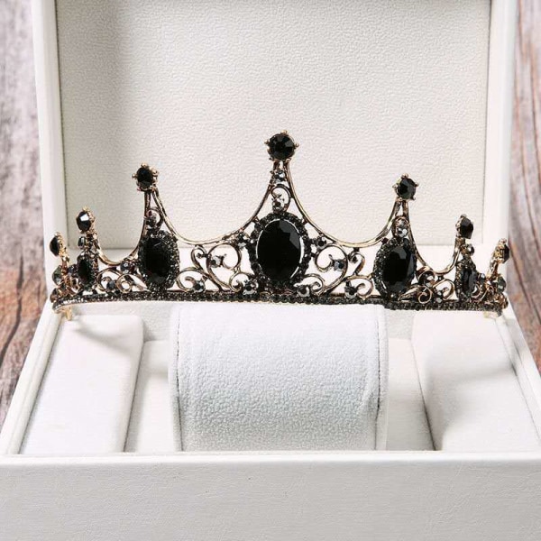 Vintage Crystal Tiara for kvinner Rhinestone Crown Bryllupshårtilbehør (svart)
