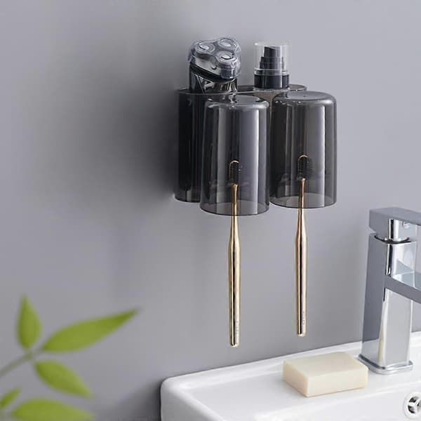 Drill-Free Wall Mounted Toothbrush Holder, Toothpaste Dispenser and Multifunctional Compartment Bathroom Organizer