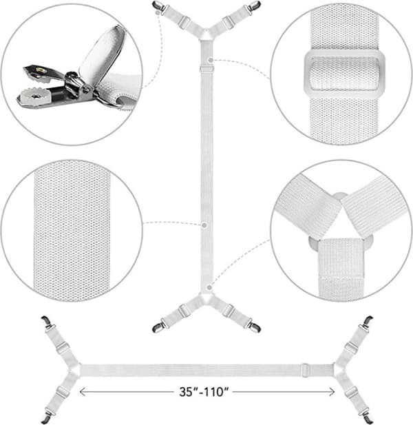 Crossed Sheet Straps, 4-pack, Keeps Sheets in Place, Twin/Double/King, White (120-300cm)