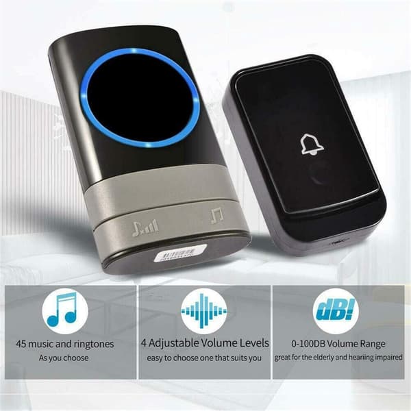 Wireless Doorbell Waterproof Wall with High Ringtone LED Flash, With 1 Transmitter and 2 Receivers