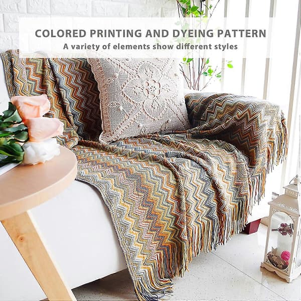 Strikket teppe med dusk Houndstooth Boho Rutete Mykt Teppe Strikket Teppe Sengeteppe Plaid Sofateppe Dekorativt Teppe for Sofa Seng yell