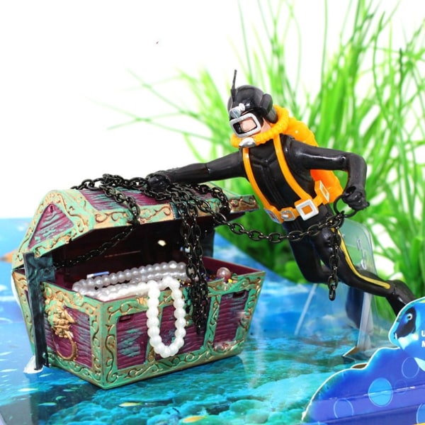 Akvarium Ornament, Undersea Skattkista Dykare, Levande Aererande Fisktank Dekorationer