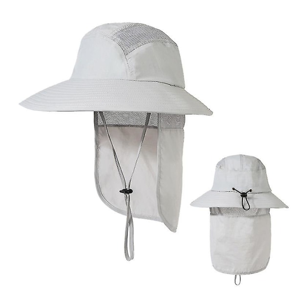 Mens Upf 50+ Solbeskyttelseshette Wide Brim Fishing Hat With Neck FlapBeige Beige