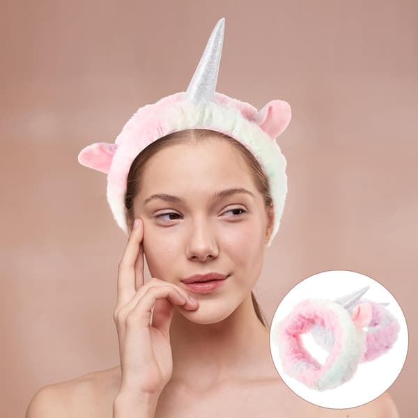 2 stk. enhjørning-hårbånd til kvinder, bløde polyester-hårbånd til spa og ansigtsbehandling, regnbue- og lilla farver
