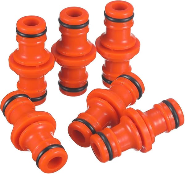 6 dele dobbelt han-kobling slangekoblinger til at samle haveslange (orange)