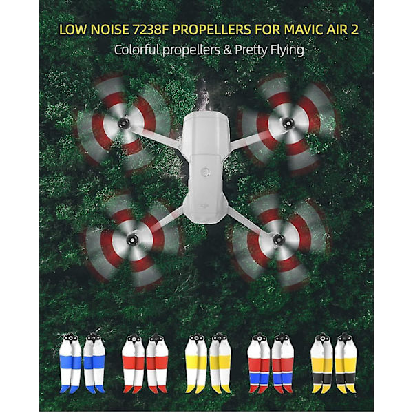 Air 2S Propeller Lavstøyende Propeller Foldbar 7238F Propeller for DJI Mavic Air 2/Air 2S Drone Tilbehør (Rød Blå Hvit 4stk)
