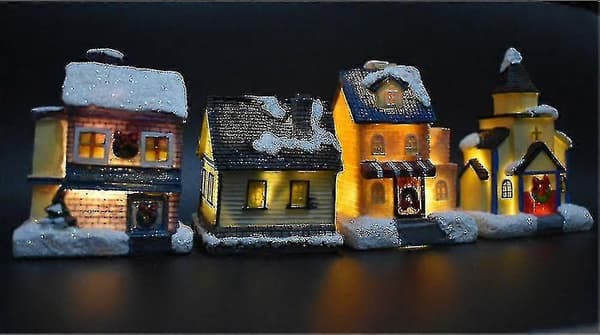Julepynt - Lysende Ornament Farverigt Blinkende Sne Hus