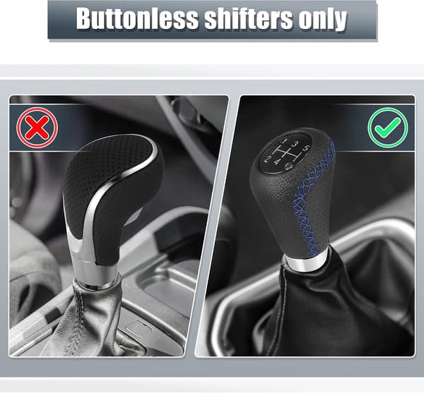 Universal 5-speed Car Gear Shift Knob Manual Shifter PU Leather with Hole Black Blue Stitching