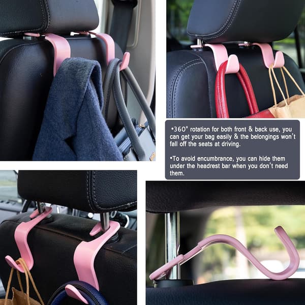 (Pink Set of 4) Car Headrest Hooks, Car Organizer Hangers Storage Hooks