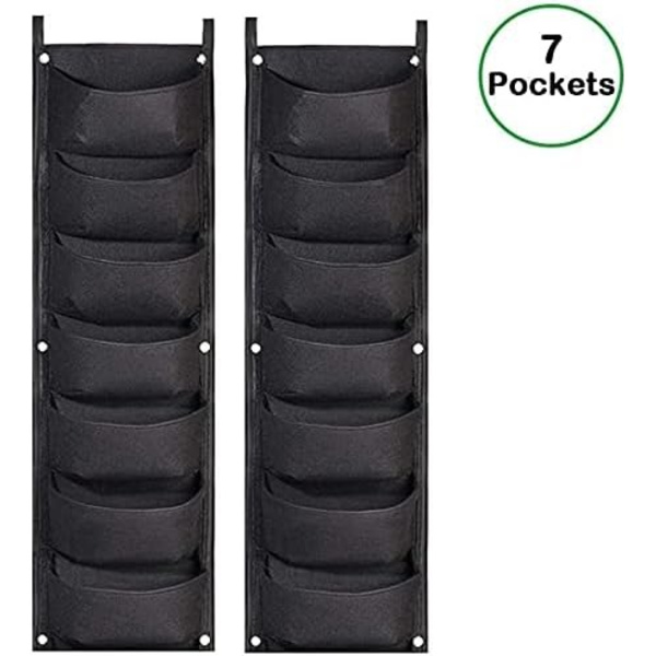 Hängande Planterpåsar, 2-pack 7 Fack Hängande Vertikal Väggplanteringsväskor Utomhus Inomhus Trädgårdsskötsel Vertikal (Svart)